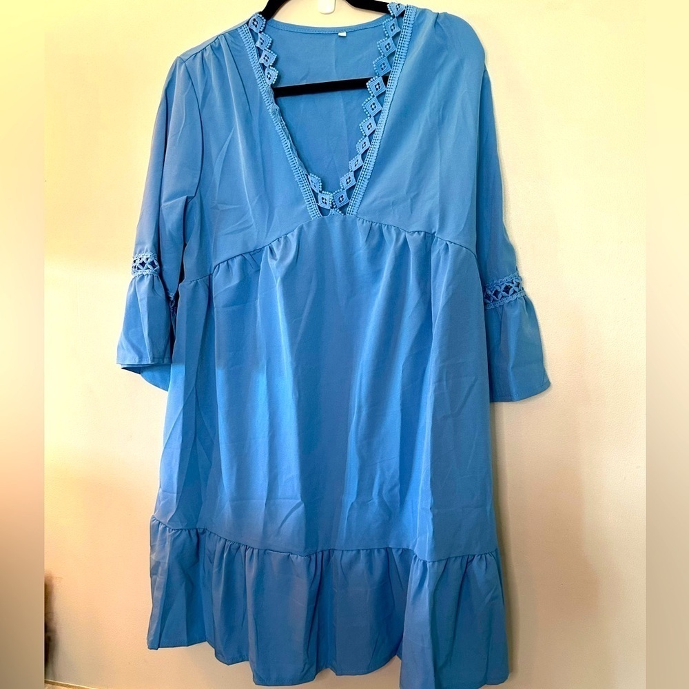 BLUE XL TUNIC DRESS WITH DETAILING AROUND NECK
